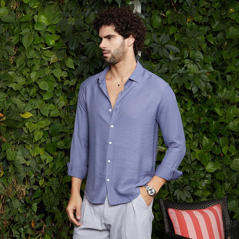 Campus Sutra Mens Cornflower Blue Breezy Wrinked Relaxed Shirt for Casual Wear | Spread Collar | Long Cuffed Sleeves | Button C