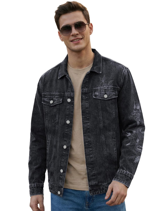 Bewakoof MenS Graphic Print Oversized Fit Full Sleeve Collar Pure Cotton Jacket_685283_Black_Xl