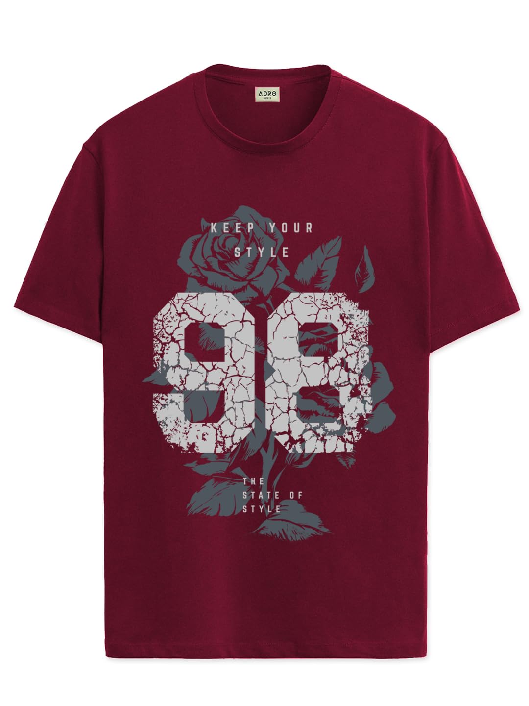 ADRO Graphic Printed T-Shirt for Men - 100% Cotton, Regular Fit, Soft Breathable Fabric. (RN23-M-98-MR_Maroon)