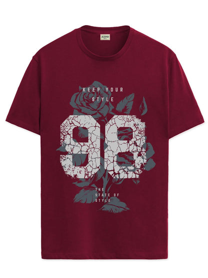 ADRO Graphic Printed T-Shirt for Men - 100% Cotton, Regular Fit, Soft Breathable Fabric. (RN23-M-98-MR_Maroon)