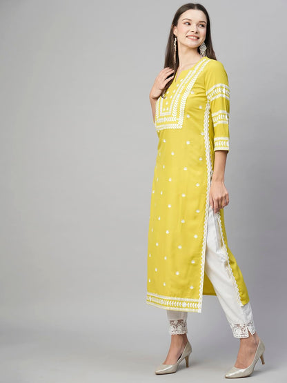 Anni Designer WomenS Cotton Blend Chikankari Embroidered Straight Kurta (Stho-Yellow_4Xl_Yellow_Xxxx-Large)