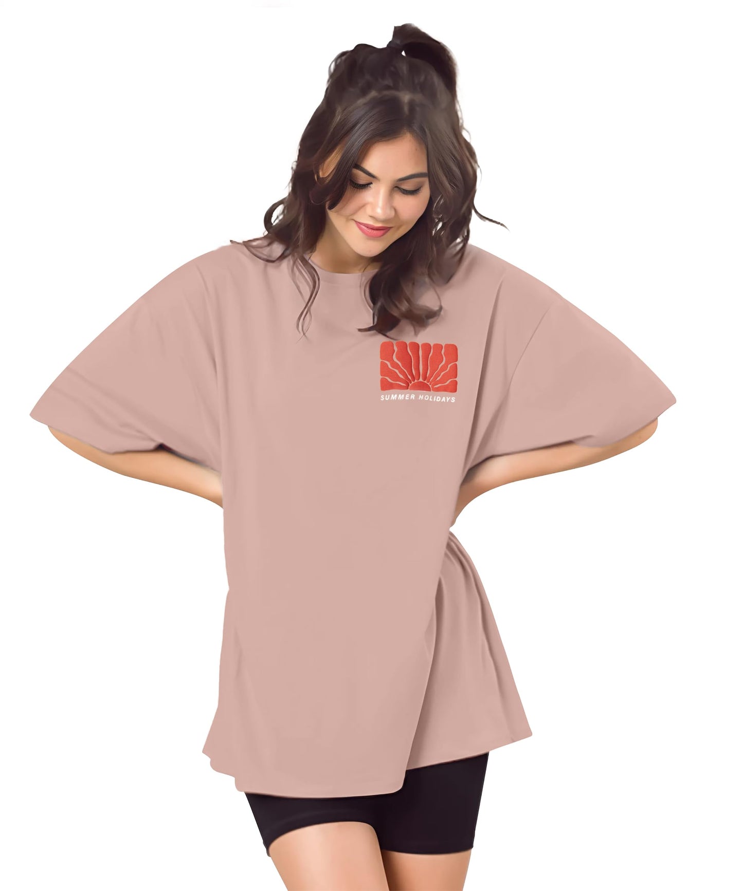 SHODOX Womens Oversized Drop Shoulder Printed T-Shirt | Soft, Breathable & Light Weight Cotton Blend | Loose Fit Stylish Top for