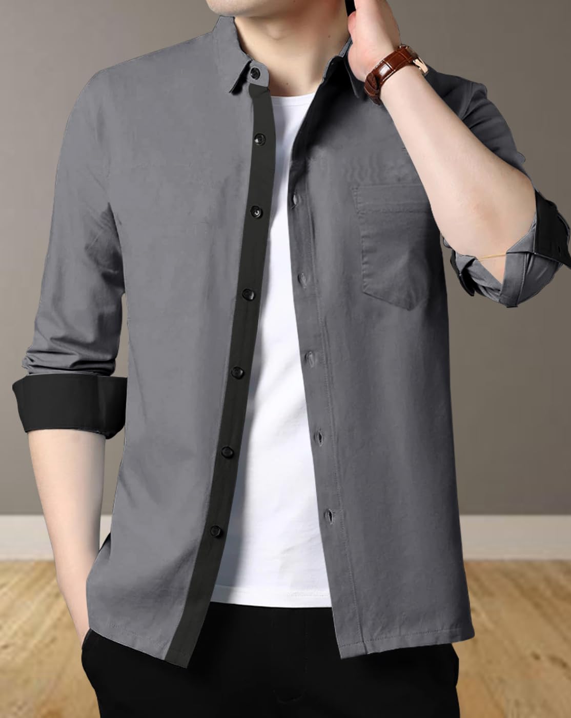 Eyebogler Men Casual Regular Fit Cotton Shirt Blue