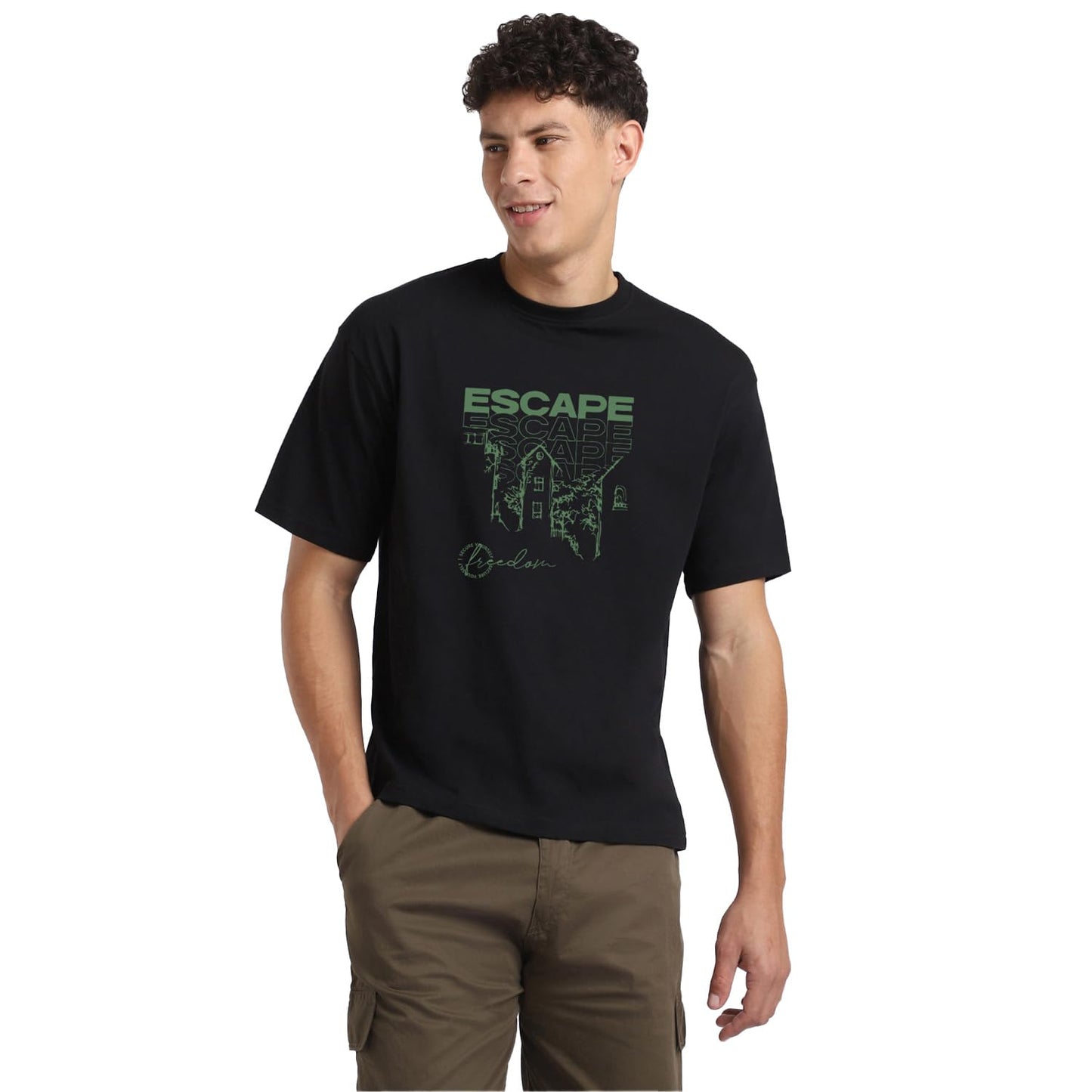 Nobero MenS Solid Oversized Fit T-Shirt (1M-Twrt-C0731_Black