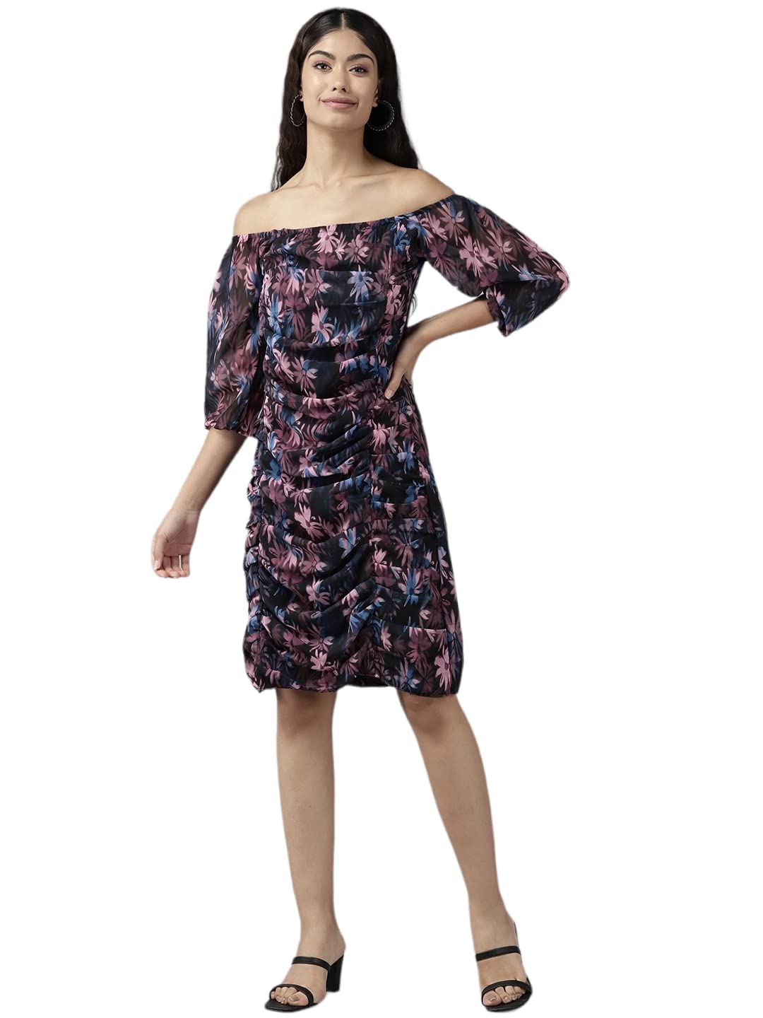 Aarika Womens Black Color Printed Georgette Dress (DR-AW-027-BLACK-S)