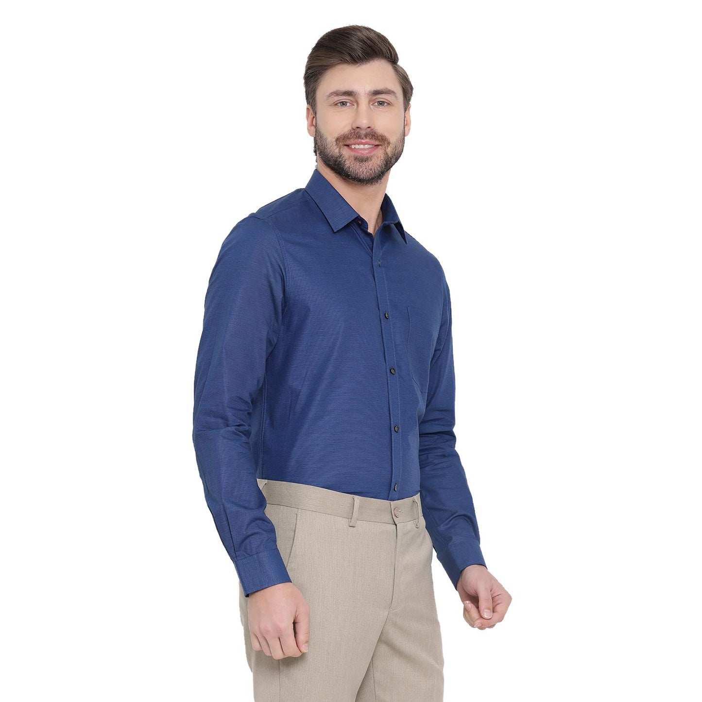 Turtle Men 100% Cotton Blue Solid Slim Fit Formal Shirt