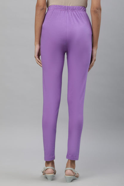 Aurelia Purple Solid Cotton Blend Leggings for Women