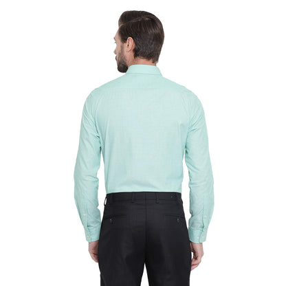 Turtle Men Blue Cotton Solid Slim Fit Formal Shirts