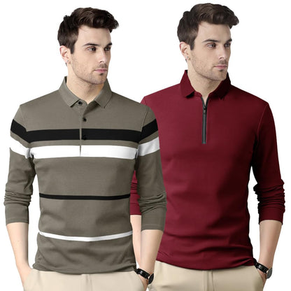 Noble Monk MenS Regular Fit Polo T Shirt |Full Sleeves |Collar Tshirts | Casual T-Shirt For Men