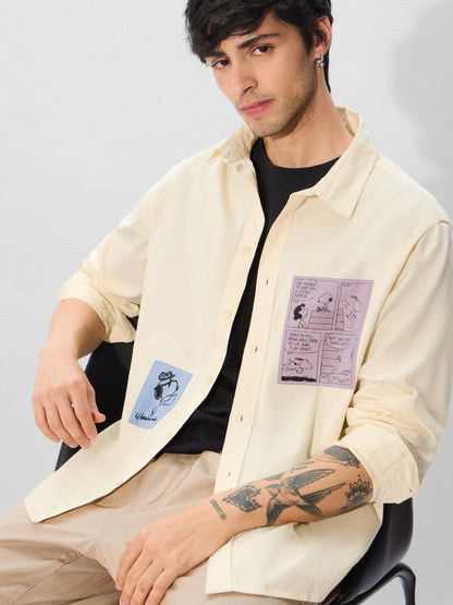 The Souled Store Official Peanuts: Joe Cool Men and Boys Long Sleeve Collared Neck Button Down Linen Relaxed Fit Check Shirts