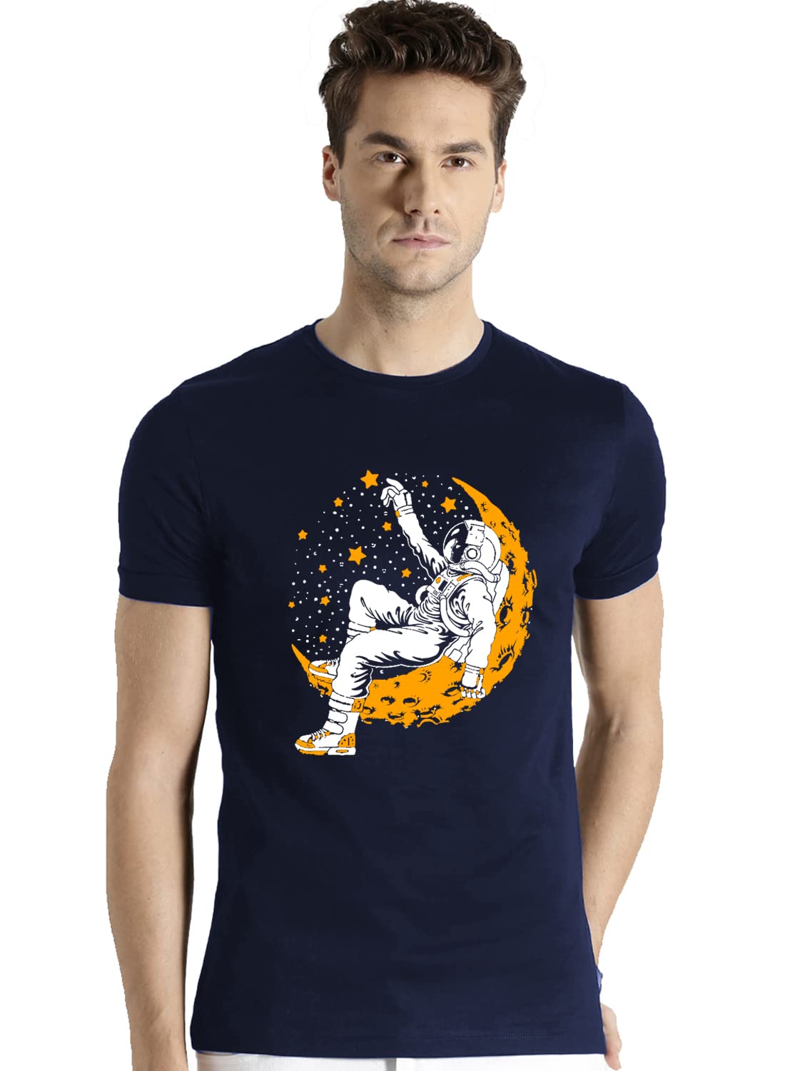 ADRO Astronaut Graphic Design Mens Printed T-Shirts (RNR-M-Moon)