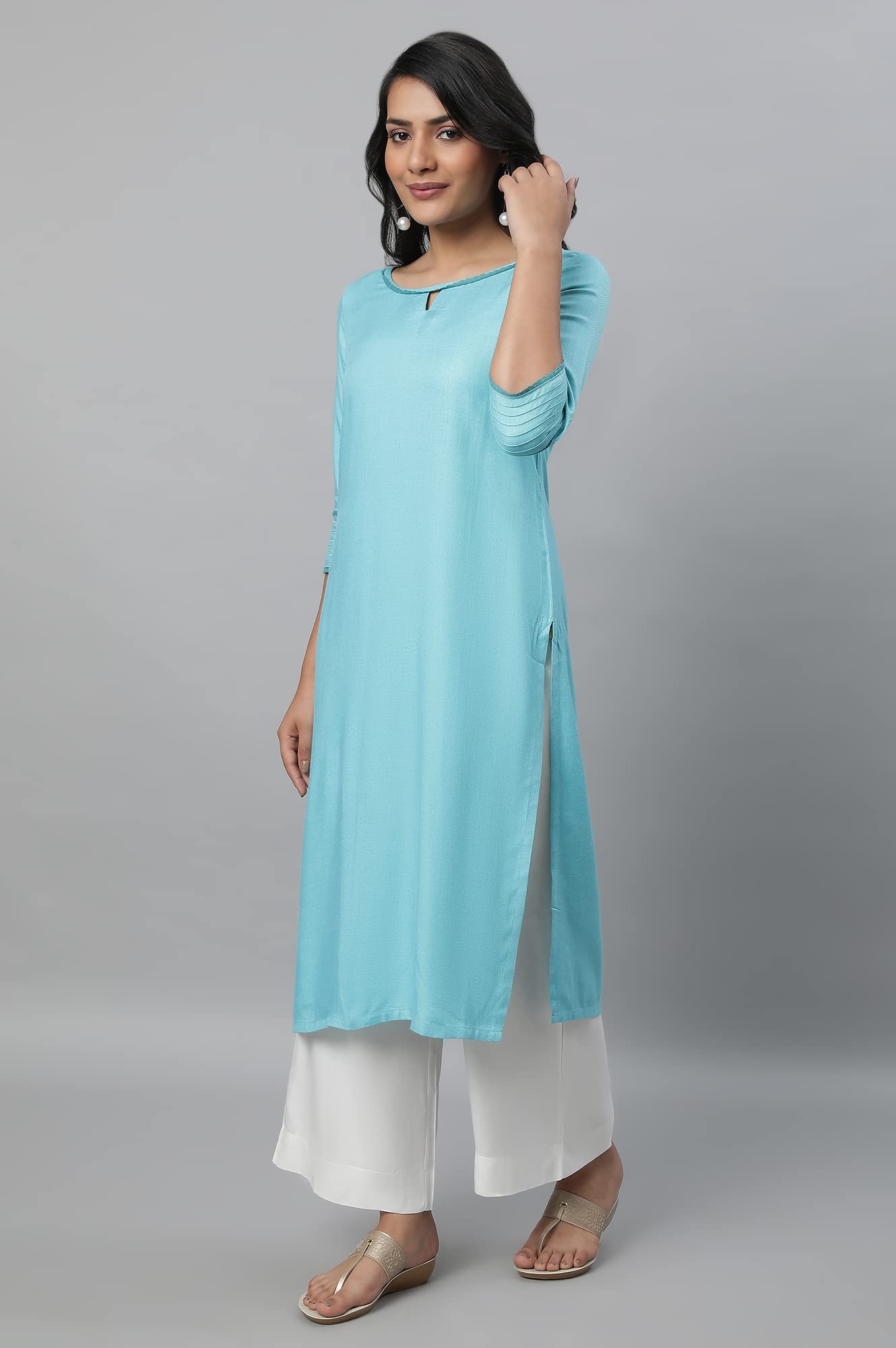 Aurelia WomenS Viscose Solid Regular Kurta (23Fea12231-702551_Blue
