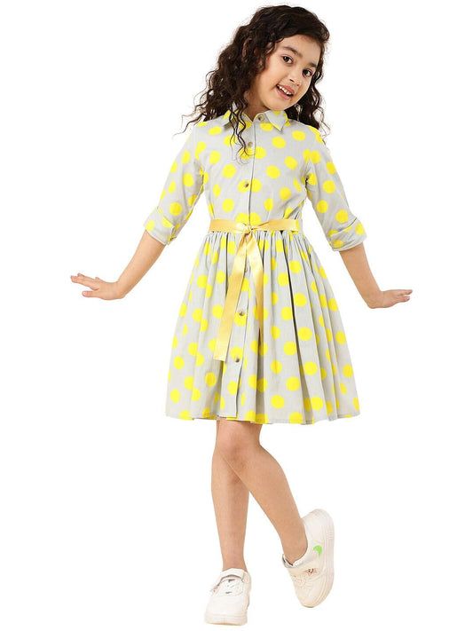 A.T.U.N. (ALL THINGS UBER NICE) Girls Polka Dots Shirt Dress Blue-Yellow
