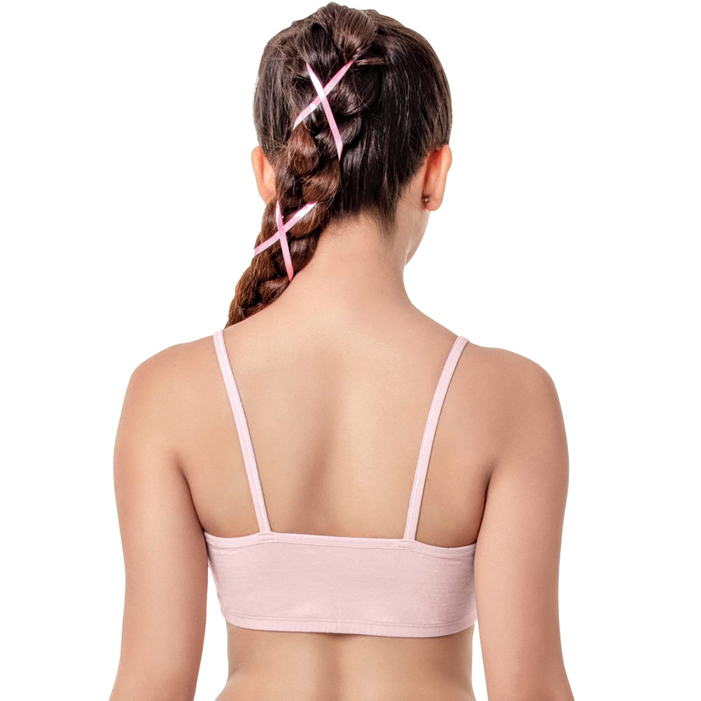 Enamor Womens Slim Strap Stretch Cotton Non-Padded Antimicrobial Beginners Slip-On Wireless Teenager Full Coverage Bra(Bb02-Pea