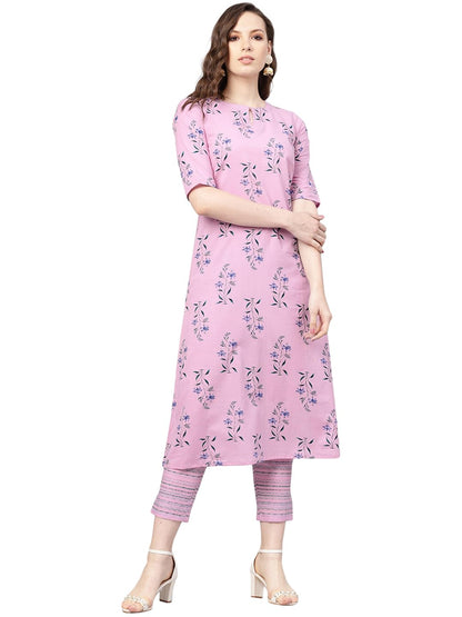 Libas Womens Cotton Printed Regular Fit Kurta Set (6410F_Purple