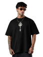 The Souled Store Asura Bomma Men and Boys Short Sleeves Round Neck Black Graphic Printed Cotton Breathable Lightweight All-Seaso