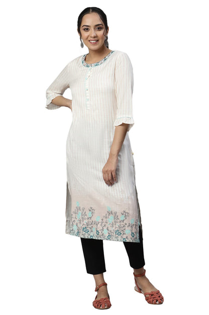 Aurelia Women Pink Mist Rayon Floral Printed Straight Kurta