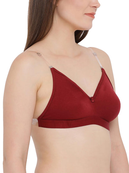 Clovia Womens Cotton Rich Non-Wired Bra|Full Cup Coverage | T-Shirt Bra with Transparent Multiway Straps for Everyday Use (BR03