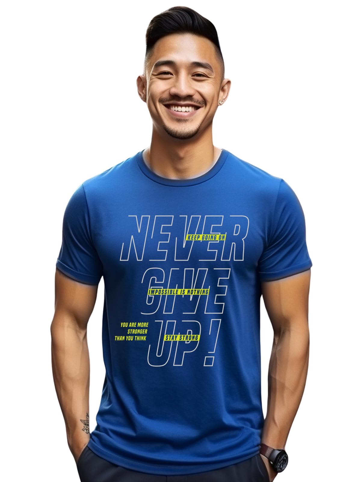 ADRO Never Give Up Printed T-Shirt for Men - 100% Cotton, Regular Fit, Soft Breathable Fabric | RN23-M-NVR-RB