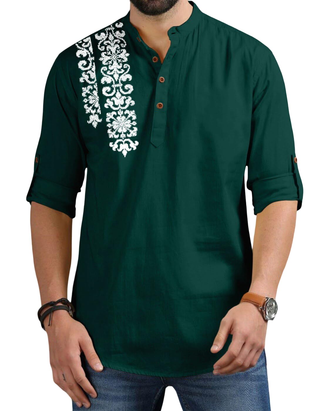 Finivo Fashion MenS Regular Fit Cotton Blend Kurta Shirt | Full Sleeve Ethnic Shirt With Mandarin Collar And Button Placket | C