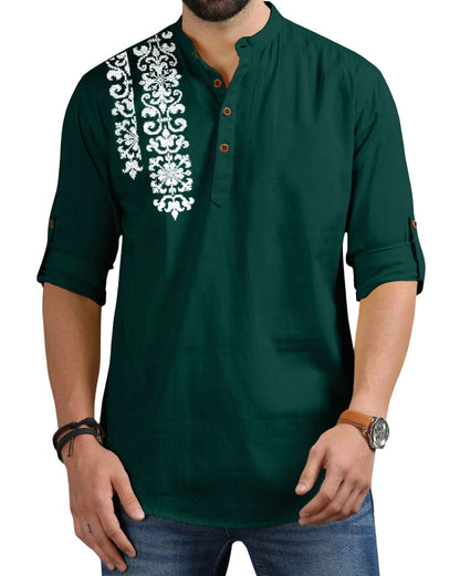 Finivo Fashion MenS Regular Fit Cotton Blend Kurta Shirt | Full Sleeve Ethnic Shirt With Mandarin Collar And Button Placket | C