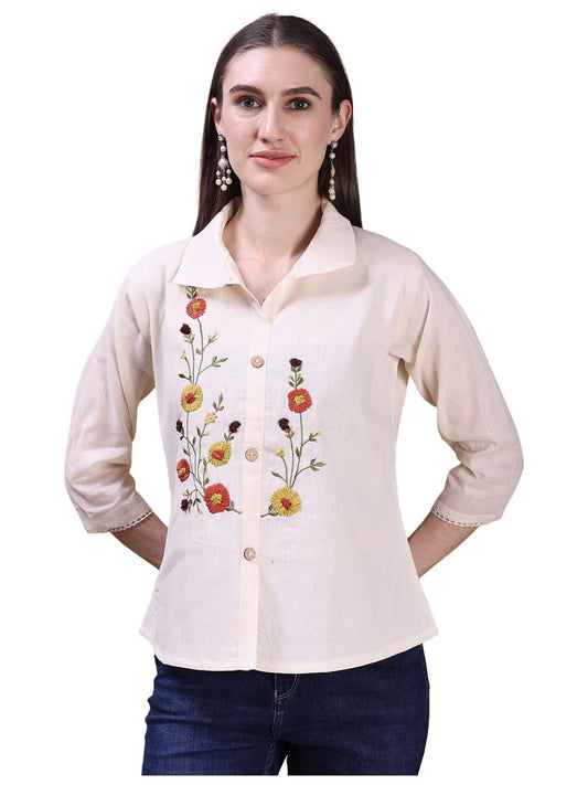 ANNI Designer Womens Tops Rayon Viscose Embroidered Shirt for Women (Devram Cream-VKS01_XL_Cream_X-Large)