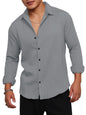 Finivo Fashion MenS Casual Cotton Striped Button Down Shirts Long Sleeve Textured Summer Beach Shirt For Men Grey