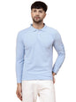 Rigo Full Sleeve Casual Wear Solid Polo T-Shirts for Men | Slim Fit Collar T-Shirts for Men Light Blue
