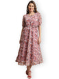 Preneum WomenS Maxi Fit & Flare Latest Style Print Georgette Regular Sleeves Casual Summer Maxi Dress || Festival & Occasion, P