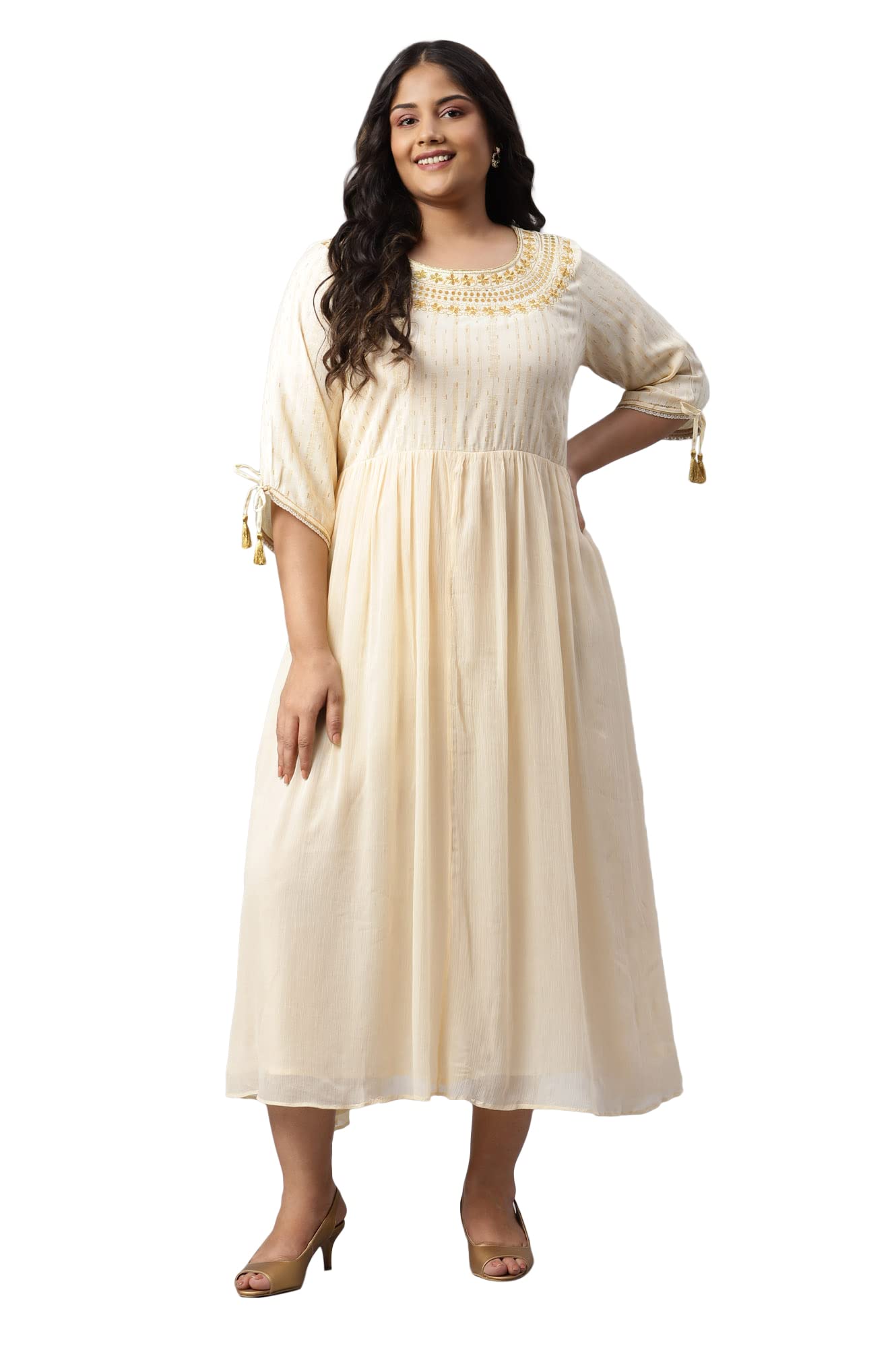 Natural Chiffon Embellished Dress