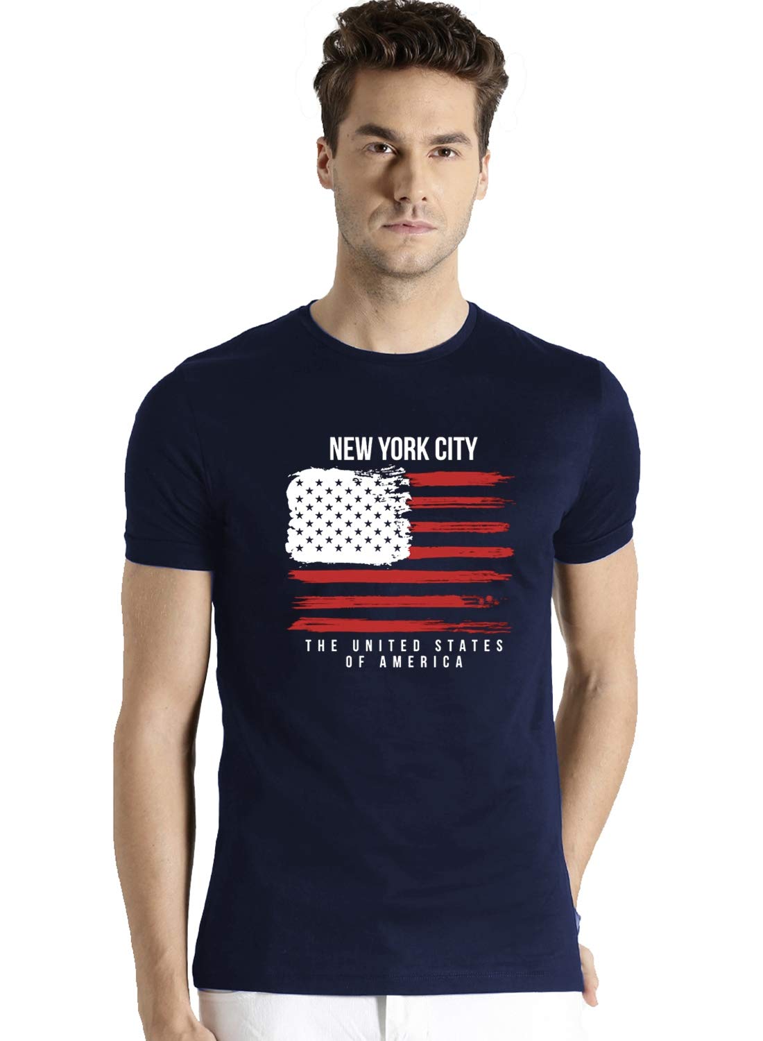 ADRO USA American Flag Printed Cotton T-Shirts for Men (R22-M-NWW-NB_Navy)