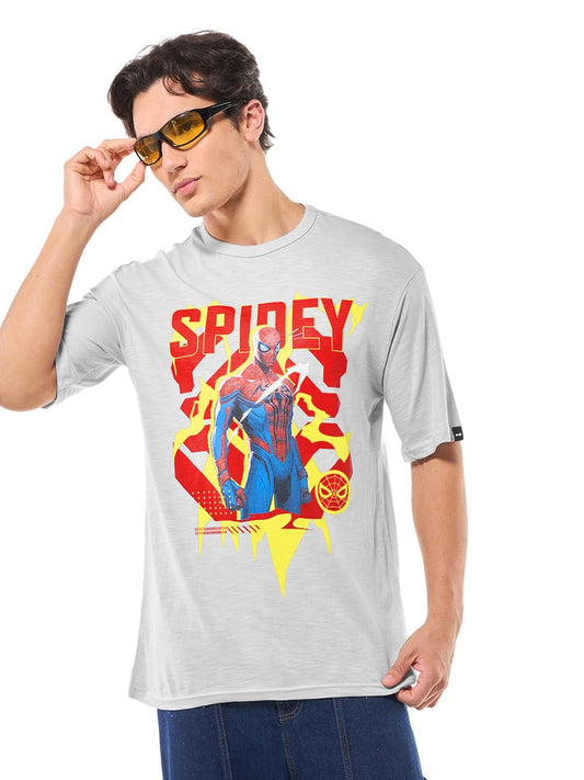 Bewakoof Air 1.0 Official Marvel Merchandise Spider Man Mens Graphic Printed Oversized Fit Half Sleeve Round Neck Cotton Slub T