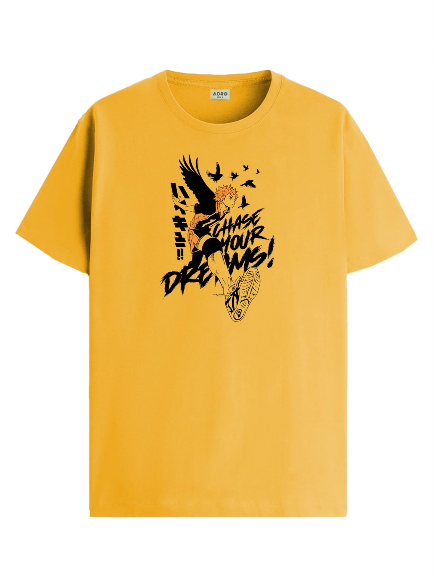 ADRO Mens Anime T Shirt - Premium Cotton Printed Haikyuu Tshirt - Perfect for Haikyuu Fans Print and Comfortable Fit Mustard T-S