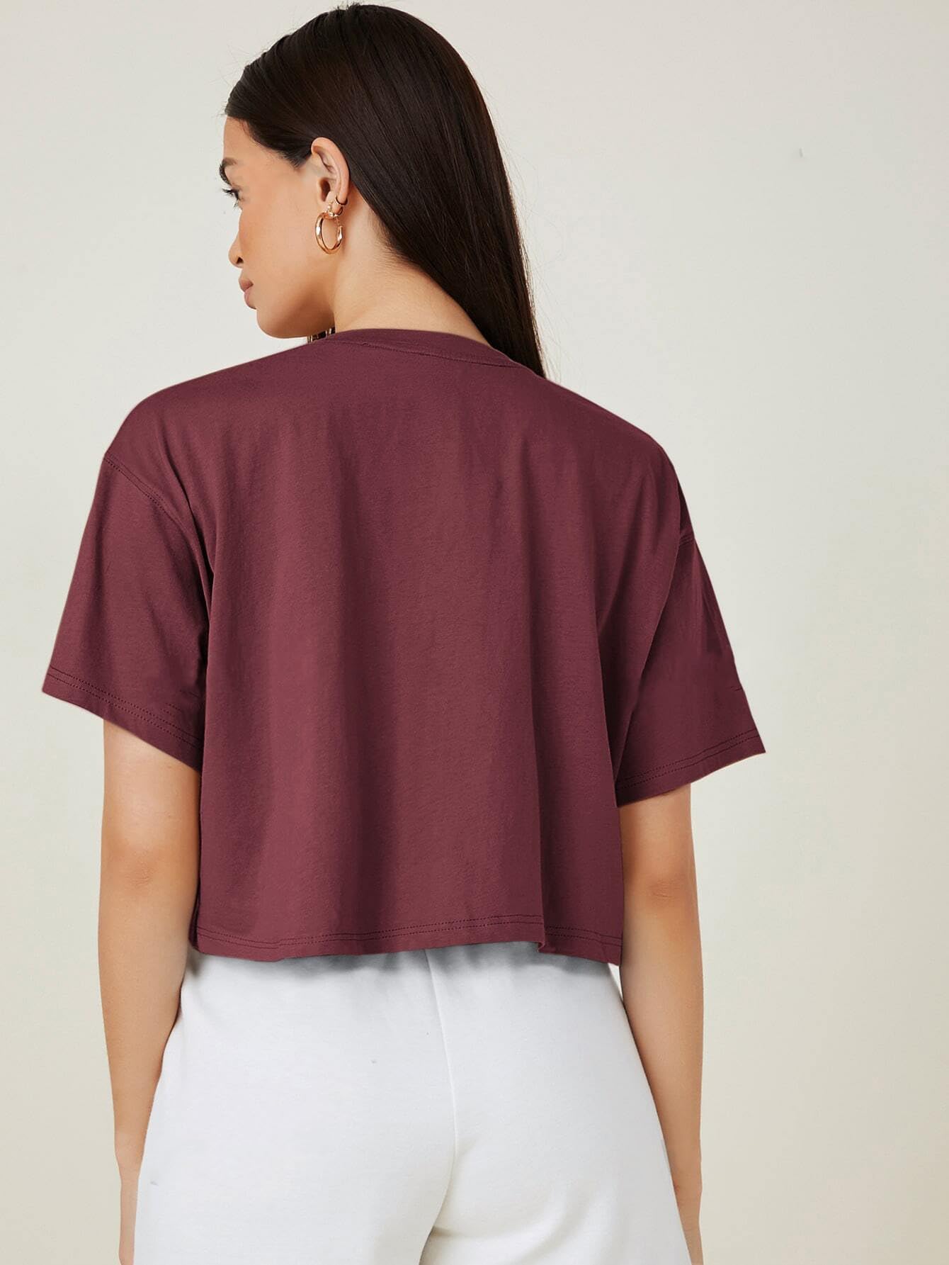Kotty WomenS Solid Cotton Blend Oversized Crop T-Shirts