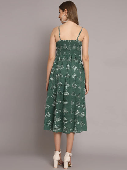 Peppyzone Women'S Handblock Printed Sleeveless Shoulder Strip Cami Dress