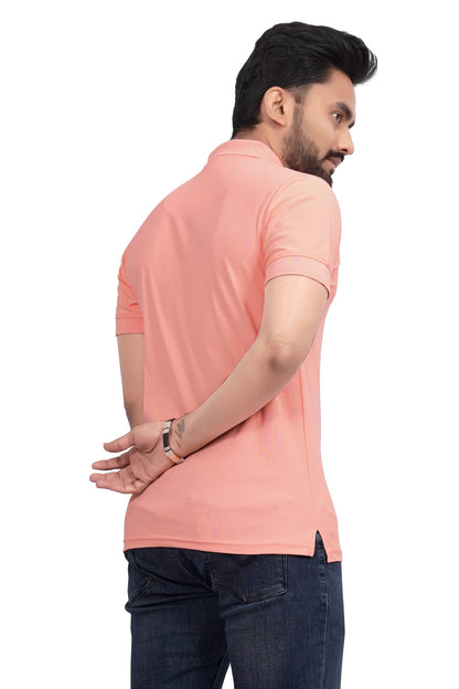 More & More MenS Solid Regular Fit Polo Peach