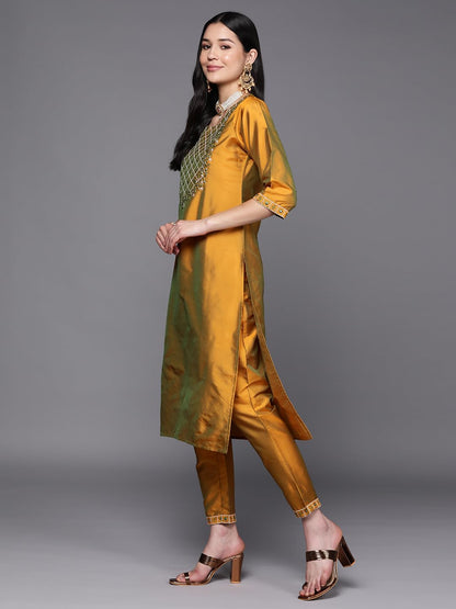 Libas Womens Silk Blend Kurta Sets (35146_Mustard