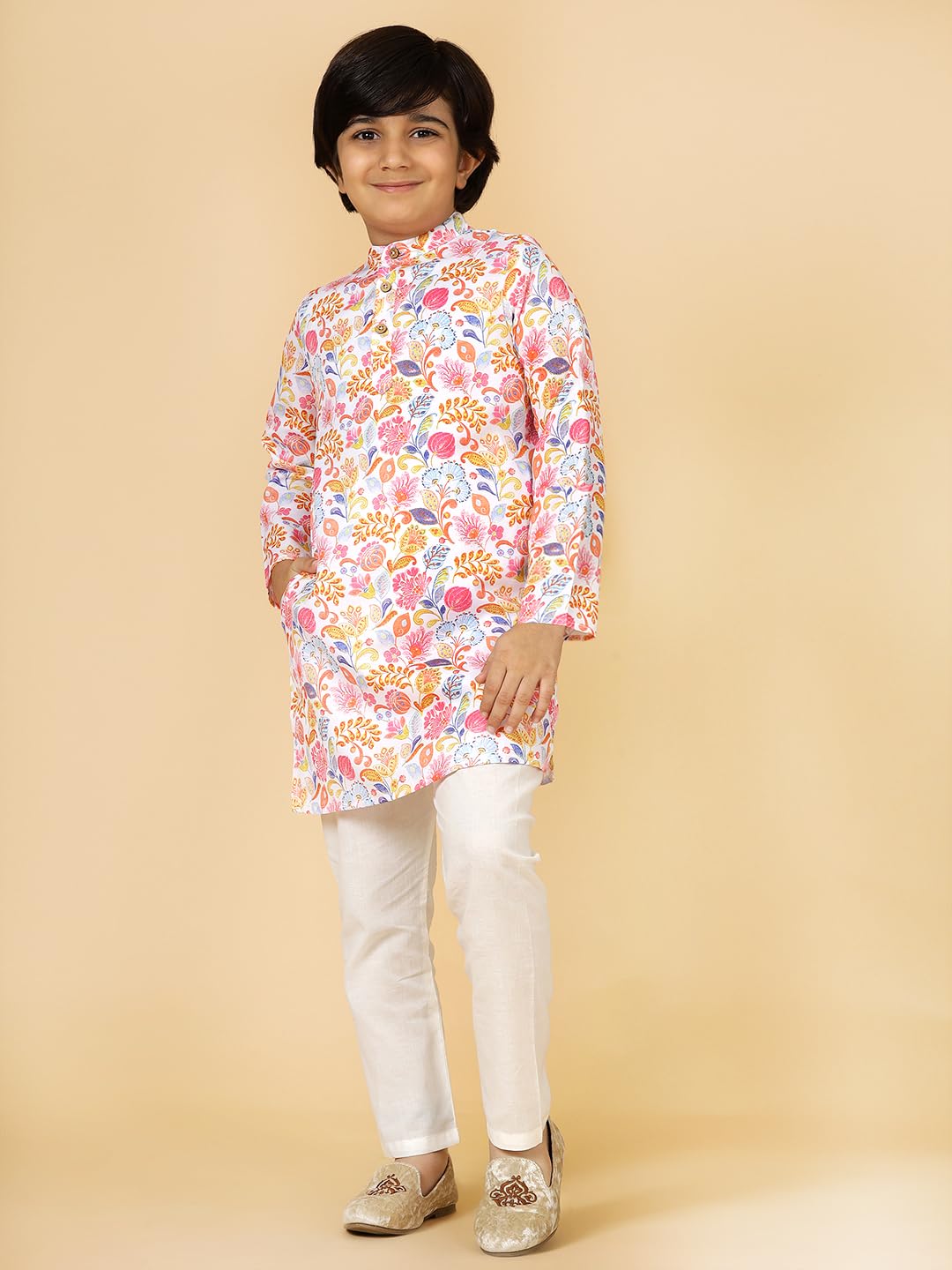 A.T.U.N. (ALL THINGS UBER NICE) Boys Rouge Floral Printed Kurta Pyjama Set