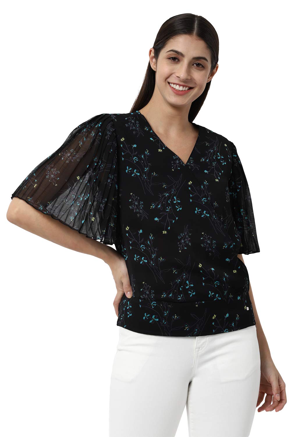 Allen Solly Women Regular Fit Printed Casual Polyester Short Sleeve Shirt