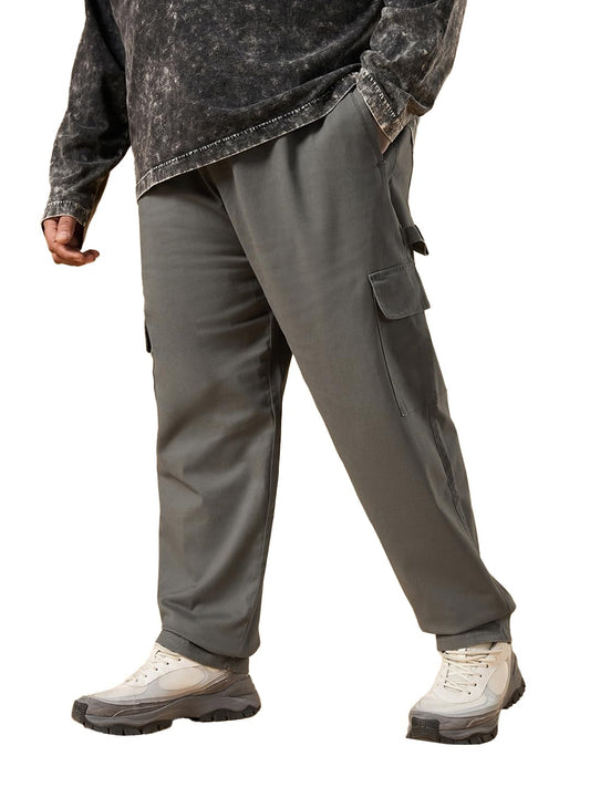 Bewakoof Mens Solid Regular Fit Cotton Blend Plus Size Cargo Carpenter Casual Pants_617421_Grey_38