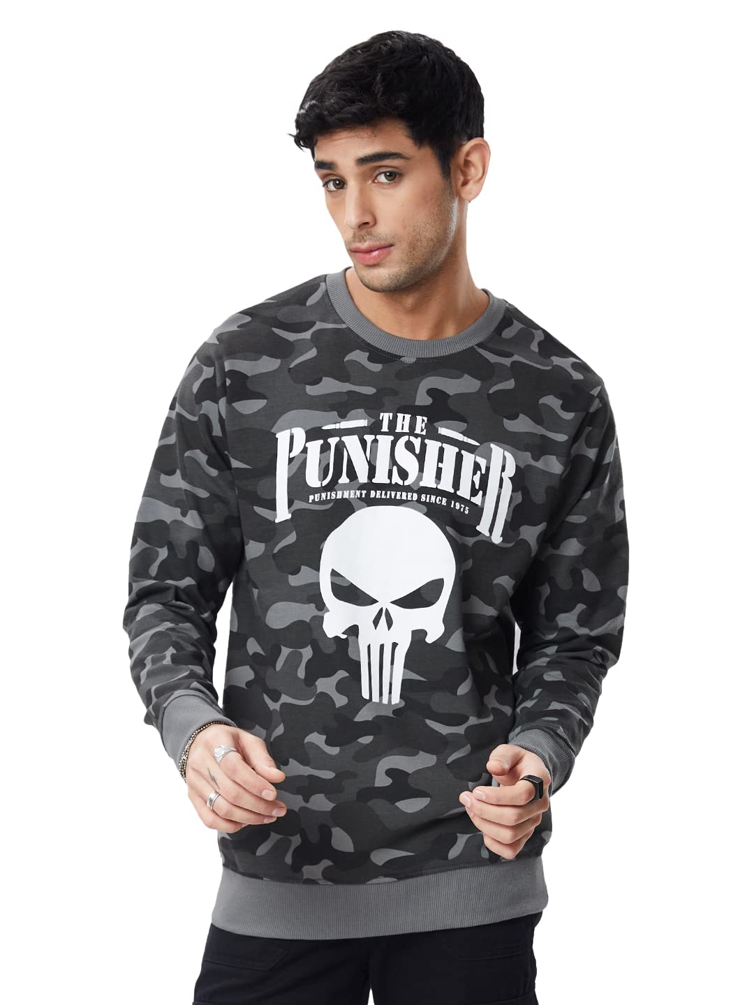 The Souled Store|Official Punisher: Logo Mens and Boys Sweatshirts|Full Sleeve|Regular fit Graphic Printed| 60% Cotton 40% Polye