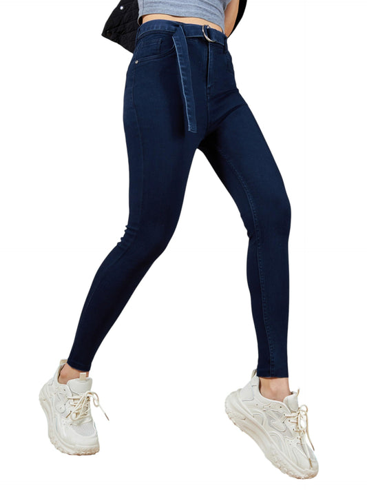 Dolce Crudo Womens Cotton Skinny Fit Relaxed High Rise Regular Length Stretchable Denim Jeans,(DOSS19DEN07-44-351-28, Sapphire 