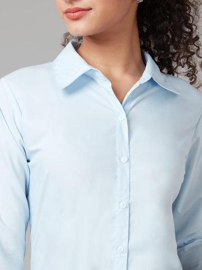 Style Quotient Women Solid Sky Blue Polycotton Regular Formal Shirt