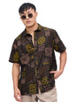 The Souled Store Ancient Trip Men and Boys Short Sleeves Collared Neck Button Front Brown All Over Printed Cotton Textured Shirt