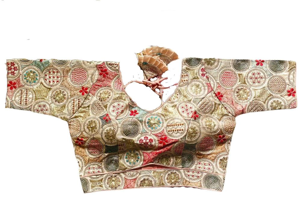 Vihu Fashion WomenS Blouse Readymade Blouse Embroidery Multi Coding Gold Thread Blouses Handwork Baby Pink Color Readymade Sare