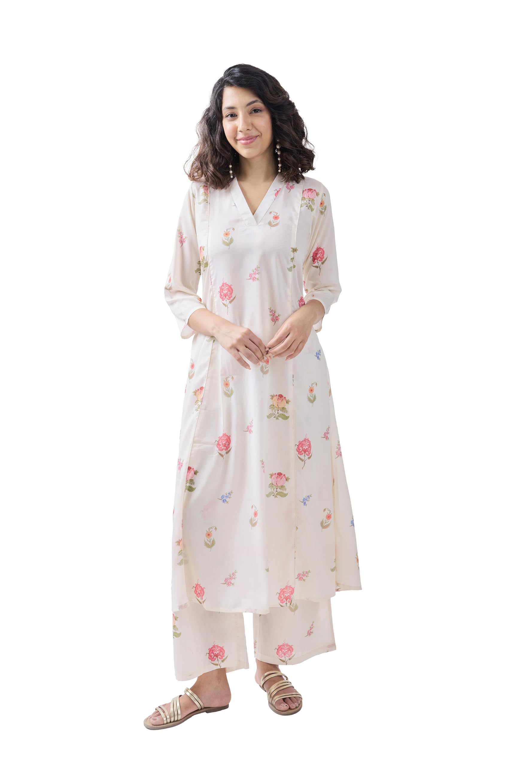 Toochki Dress For Women | Two Piece | Dresses | Long | White Floral Printed | Rayon (Tkcbl-Ry-325-Wh-Dr $Parent)