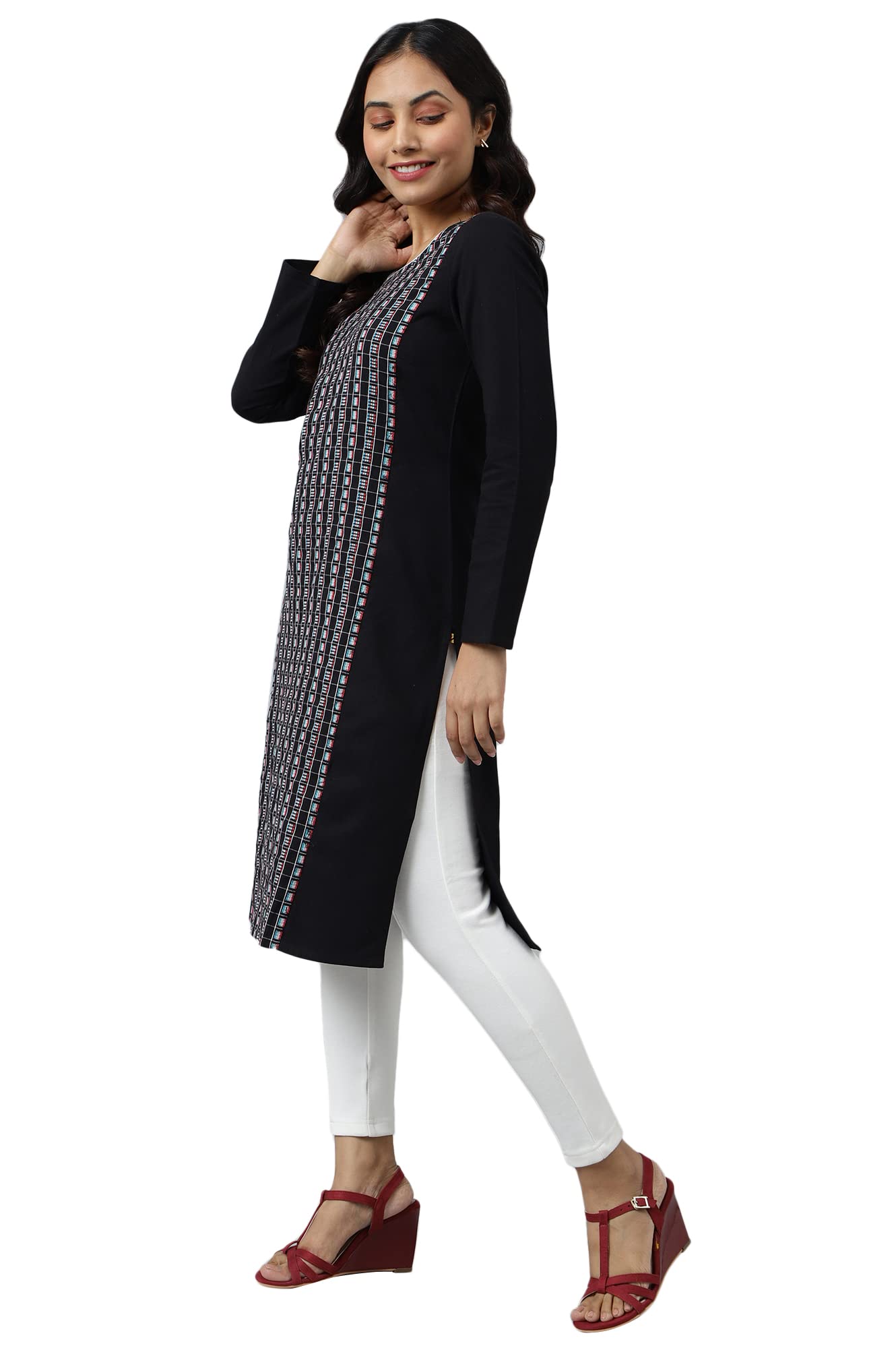 Aurelia Women Acrylic Straight Fit Dobby Solid Yarn Dyed Straight Kurta