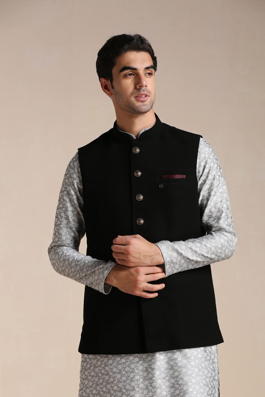 Manyavar MenS Nehru Jacket (Wc0210-310_Black