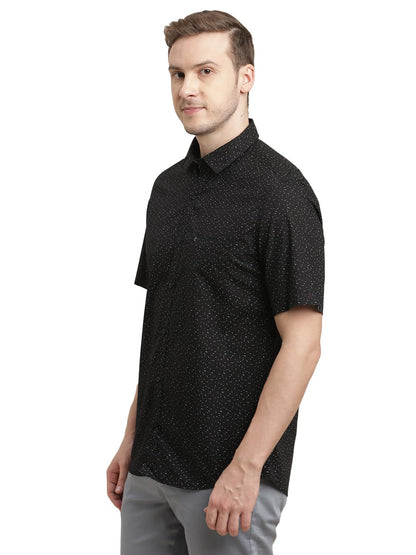Turtle Men 100% Cotton Slim Fit Black Printed Half Sleeve Casual Shirt