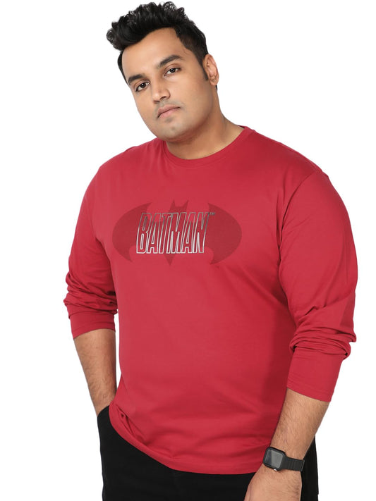 Bewakoof Official DC Merchandise Batman Mens Graphic Print Regular Fit Full Sleeve Round Neck Pure Cotton Plus Size T-Shirt_690